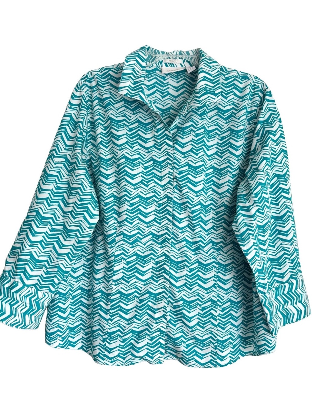Chico's No Iron Womens Sz 3 XL Button Down Shirt 3/4 Sleeve V-neck